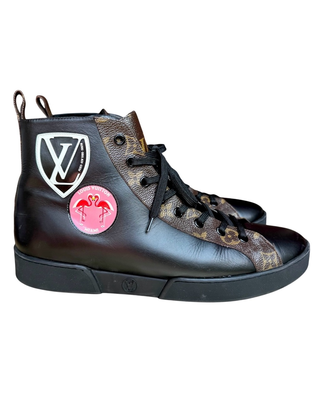 LOUIS VUITTON Checkpoint Monogram High-Top Black Leather Sneakers Unisex